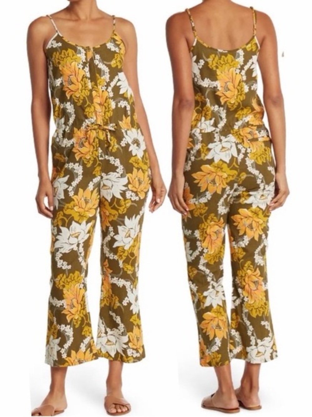 Faherty Leila jumpsuit featuring a Mauna Olive floral print